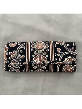 Vera Bradley Patterned Fabric Clutch Wallet - Black and Brown Floral Motif